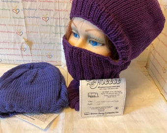 Balaclava, Cotton Wool Blend Yarn, PURPLES, Hand Knitted, Face Cover, Easy Care, Ready to Ship