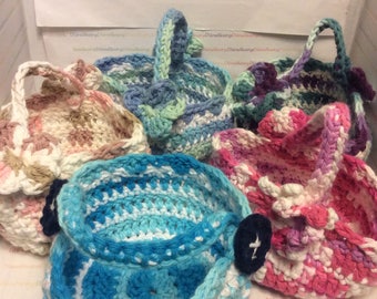 Easter Baskets, Small Sets, 2 or 3 or 4,  Miniature, Individual, Party Favor, Crochet, Worsted Weight, Made to Order