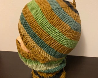 Balaclava, Cotton Wool Blend Yarn, Stripes, Hand Knitted, Face Cover, Easy Care, Ready to Ship