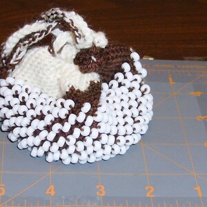 Little Bag, Beaded Crochet, Brown Cream, Sock Weight, Mini Pouch, Gift Bag, Presentation, Travel