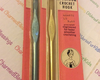 Susan BATES, Marcia Lynn, Zephr, Inline, Crochet Hook, Aluminum, Made in USA, Used Vintage, size on both sides