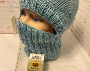 Balaclava, Cashmere Wool Blend Yarn, Hand Knitted, Face Cover, Easy Care, Ready to Ship