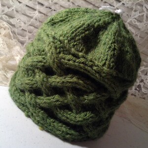 Saxon Braid, Hand Knit, Beanie, Cap, Wool Blend, Cable Knit, Grass, Bluebell, Deep Rose, Amber, Eggplant