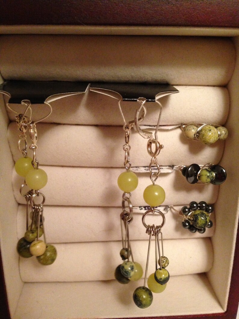 Serpentine Yellow Turquoise Wild Sunflower Beaded Chain Necklace Butter Jade Hematite Genuine Gemstone