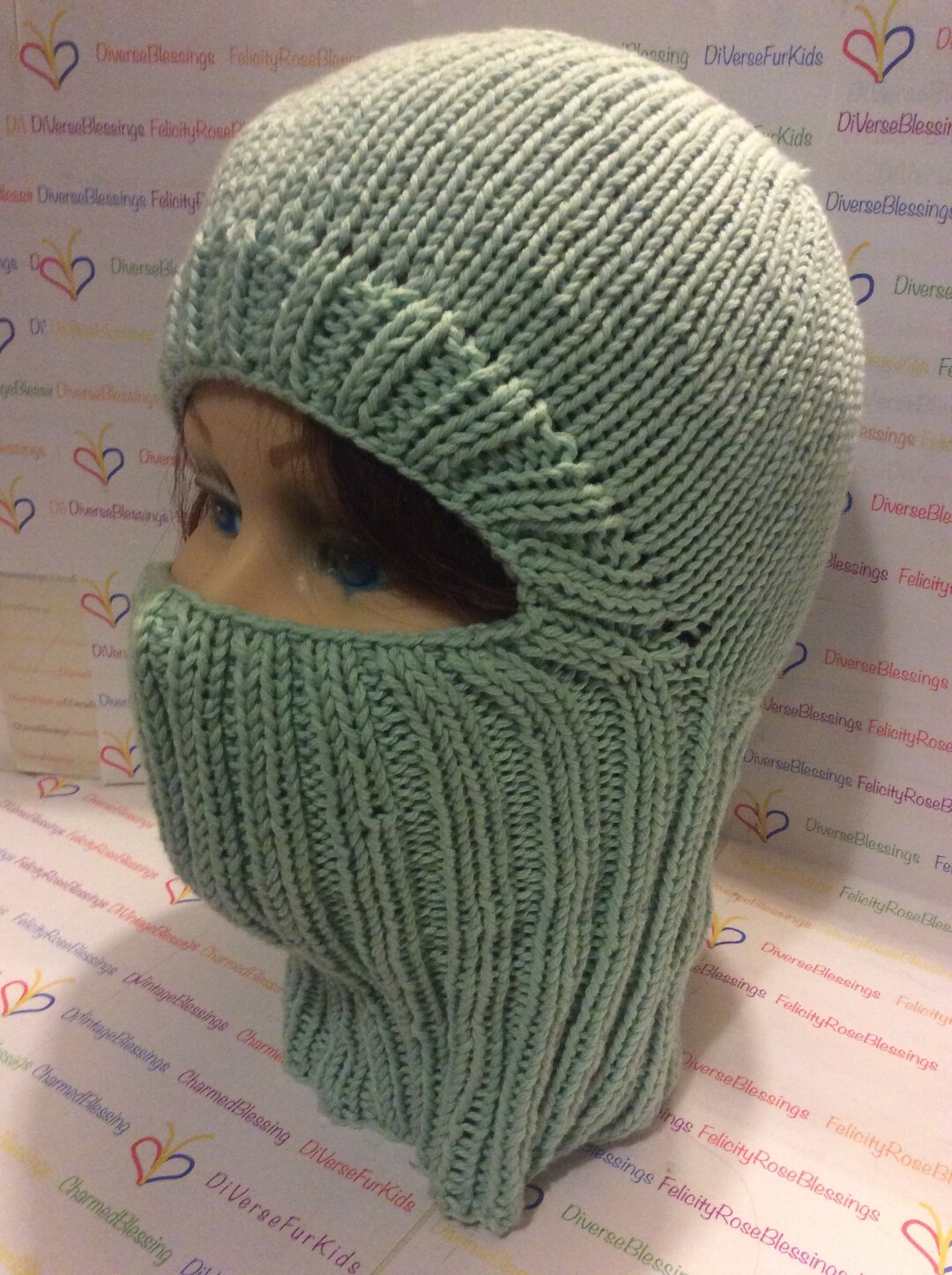 Balaclava Cotton Wool Blend Yarn GREENS Hand Knitted Face Etsy