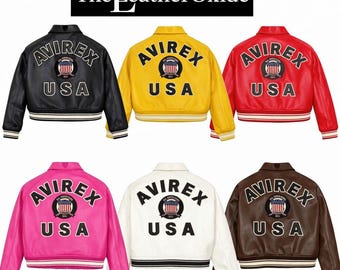 Women's Avirex American Cropped Icon Bomber Real Leather Flight Jacket