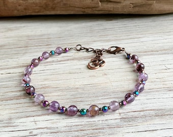 Cacoxenite Amethyst Anklet - Balance, Reiki Ankle Bracelet, Spring Break, February Birthstone, Crown Chakra, Chakra Jewelry