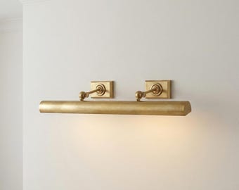 Lámpara de pared de latón de 24 pulgadas - Iluminación artística estilo ebanista - Lámpara de pared de farmacia color oro antiguo - Iluminación vintage para estanterías de galería