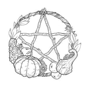 Wheel of the Year Sabbat Pentagram Wreath Prints