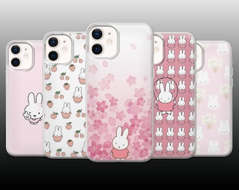 Pink Miffy Phone Case Adorable Bunny Cover for iPhone 17, 17Pro, 16e, 15, 14, 13, 12, Samsung S25 Fe, S24, A17 A56, Pixel 10Pro, 9A