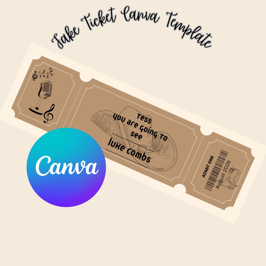 Fake Concert Ticket Template | Editable Canva Ticket | Surprise Concert ...