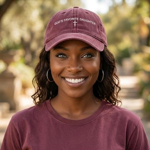 God's Favorite Daughter Hat, Christian Embroidered Baseball Cap for Women, Vintage Wash Dad Hat, Faith Based Gift, Religious Aesthetic image 2