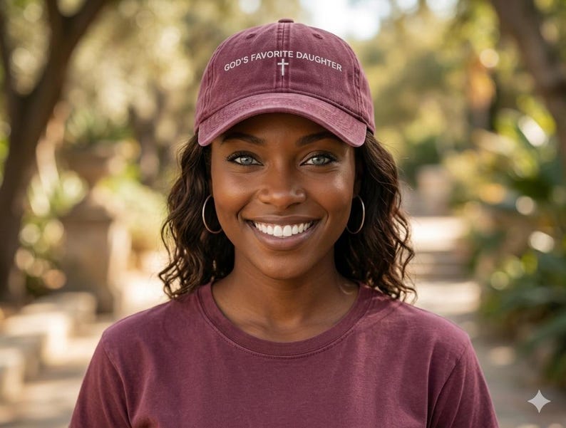 God's Favorite Daughter Hat, Christian Embroidered Baseball Cap for Women, Vintage Wash Dad Hat, Faith Based Gift, Religious Aesthetic image 2