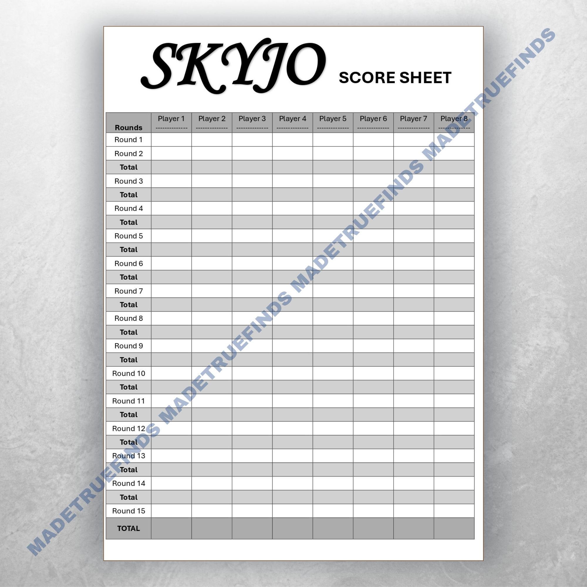 Skyjo Instructions.pdf SKYJO Score Sheet Template. Game Scorecard Tracking Sheet - Etsy