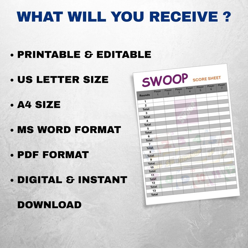 Swoop Instructions.pdf Swoop Score Sheet Template: Printable Card Game Scorecard - Etsy