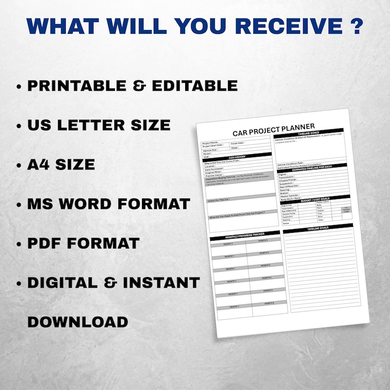 Car Project Planner Template. Vehicle Restoration Checklist. Auto Build ...