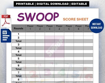 Swoop Score Sheet Template: Printable Card Game Scorecard