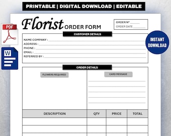 Florist Order Form Template | Editable Flower Shop Invoice (Digital Download)