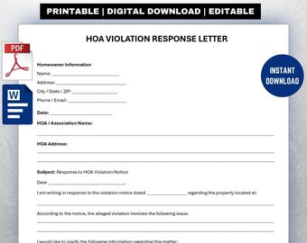 HOA Violation Response Letter Template