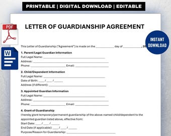 Editable Letter of Guardianship Template