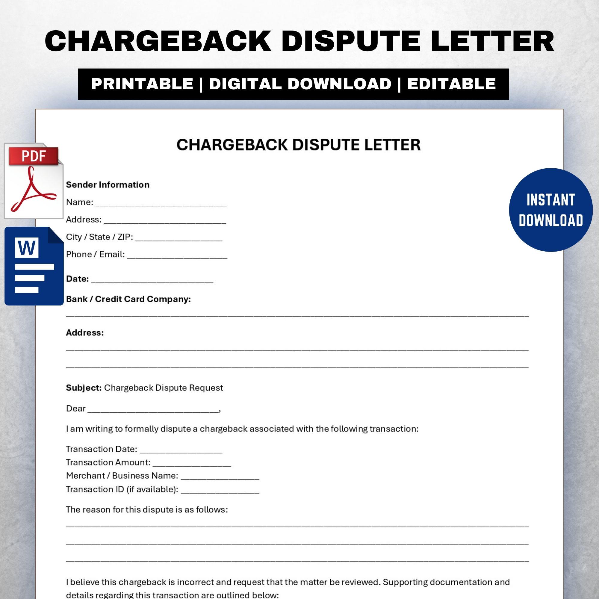 Chargeback Dispute Letter Template - Etsy