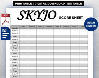 SKYJO Score Sheet Template. Game Scorecard Tracking Sheet