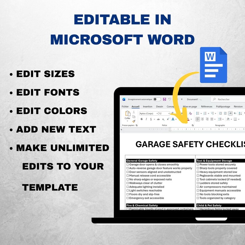 Garage Safety Checklist Template (printable PDF & Editable Word) - Etsy