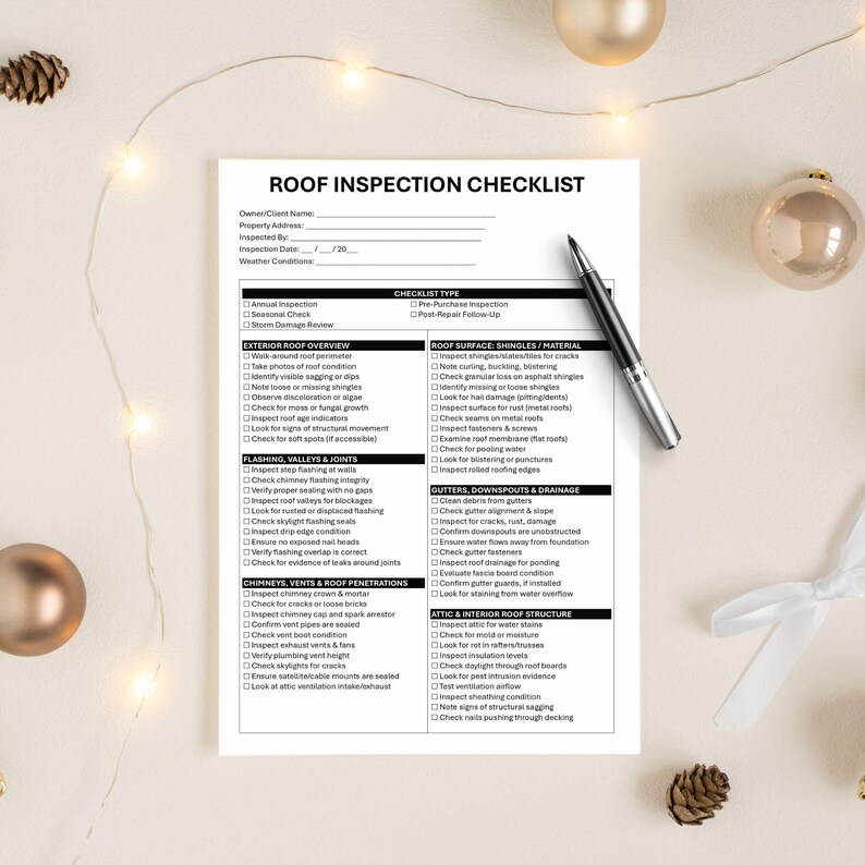 Roof Inspection Checklist Template - Etsy
