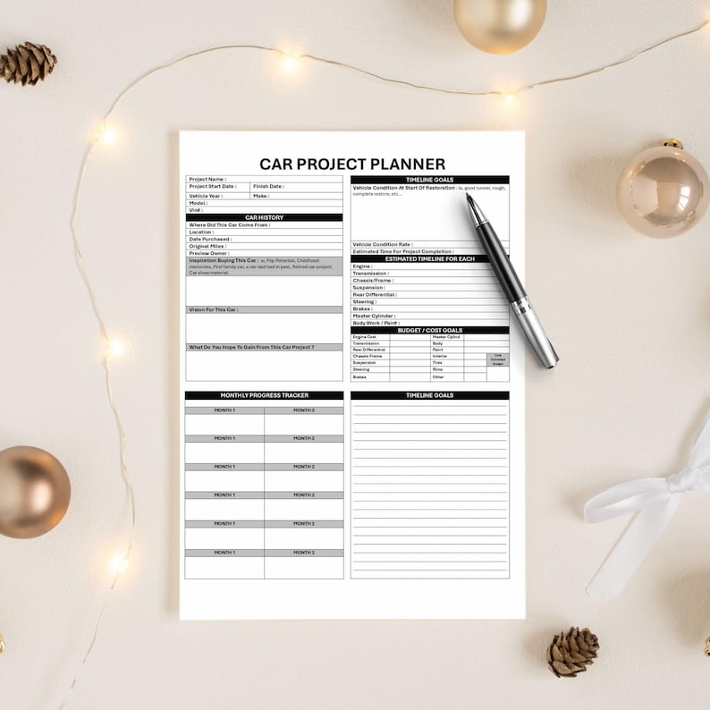 Car Project Planner Template. Vehicle Restoration Checklist. Auto Build ...