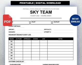 Sky Team Score Sheet: Cooperative 2-Player Board Game Tracker (PDF Download)