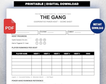 The Gang Cooperative Poker Score Sheet (Digital Download)