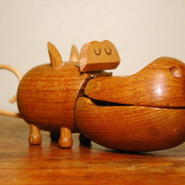 Zoo Line Wooden Hippo - Mid Century Modern Teak Hippo