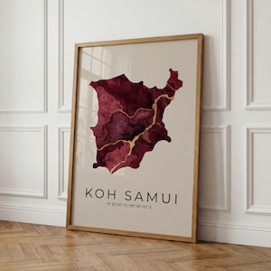 Koh Samui Inselkarte Poster | Thailand Wandbild | Personalisierbarer Asien Kunstdruck | Heimat | Reise Geschenk | Digital