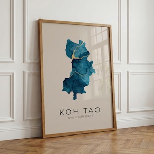 Koh Tao Inselkarte Poster | Thailand Wandbild | Personalisierbarer Asien Kunstdruck | Heimat | Reise Geschenk