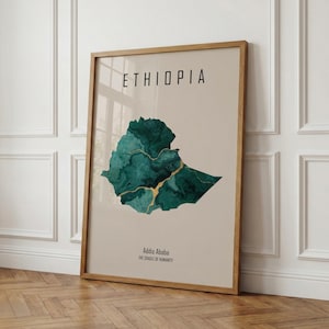 Póster del mapa de Etiopía | Arte mural de Adís Abeba | Impresión artística personalizada de África | Hogar | Regalo de viaje | Digital