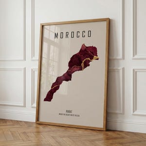 Poster con mappa del Marocco | Arte murale di Rabat | Stampa artistica personalizzata dell'Africa | Casa | Regalo da viaggio | Digitale