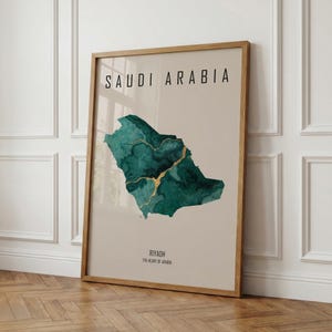 Kaartposter van Saoedi-Arabië | Muurdecoratie Riyad | Gepersonaliseerde Aziatische kunstprint | Woondecoratie | Reiscadeau | Digitaal