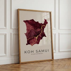 Koh Samui Inselkarte Poster | Thailand Wandbild | Personalisierbarer Asien Kunstdruck | Heimat | Reise Geschenk