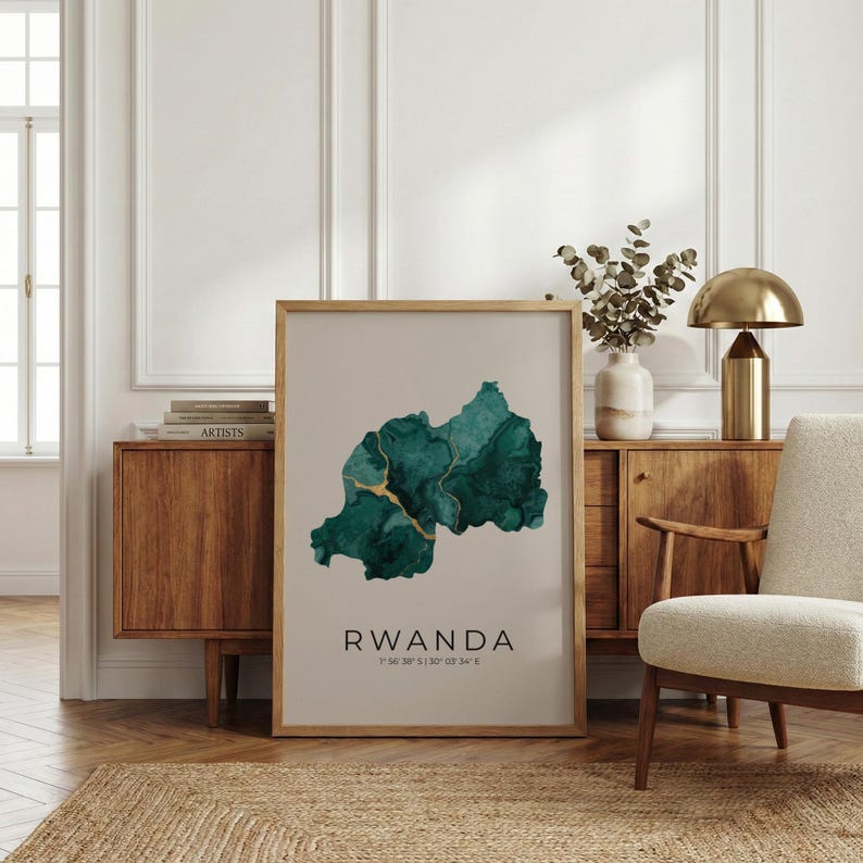 Rwanda Map Poster | Kigali Wall Art | Personalized Africa Art Print ...