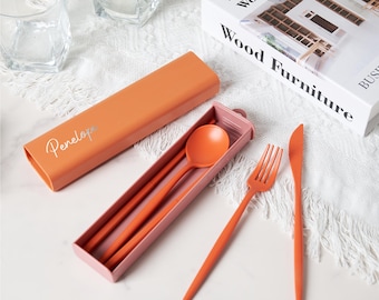 Personalized Straw Fiber Cutlery Set: Reusable Utensils for Travel Lunch