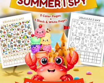 Summer I Spy Printable, I Spy Activity Book, Summer Counting Worksheet, Preschool Busy Book, Kindergarten Activity PDF