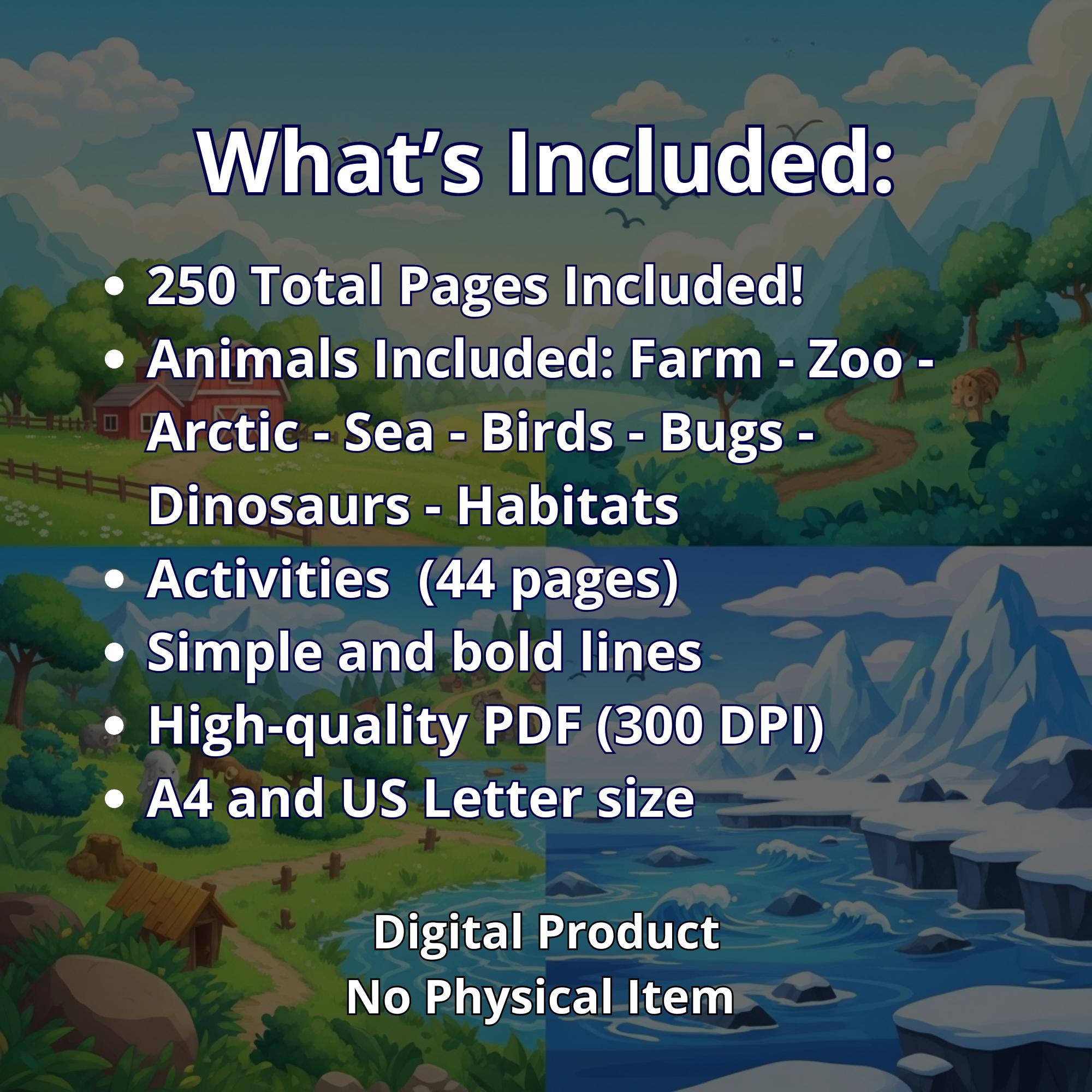 Mega Amimal Mega Animal Coloring Pages Bundle, 250 Pages Printable, Kids Activity ...