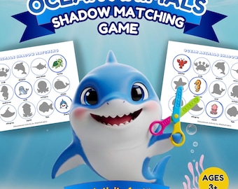 Ocean Animals Shadow Matching Printable, Preschool Ocean Activities, Matching Game for Kids, Ocean Theme Worksheets PDF