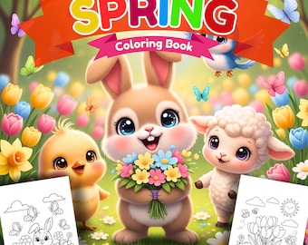Spring Coloring Book for Kids | 33 Printable Pages (Instant Download)