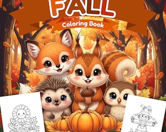 Fall Coloring Book for Kids Ages 3-8, Autumn Coloring Pages Printable, Preschool Activity Book, Cute Fall Animals, Kindergarten Worksheets