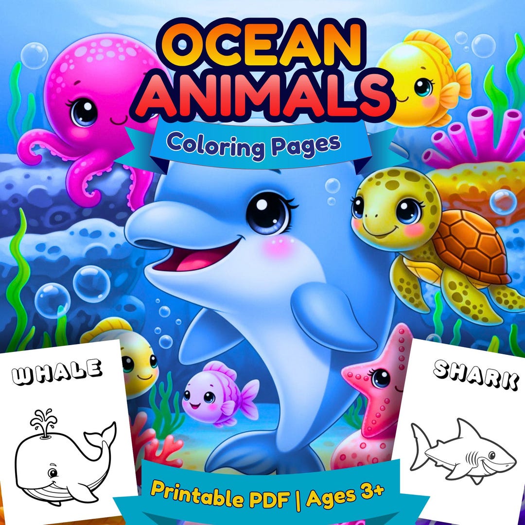 Sea Animals Coloring Book for Kids Ages 3-5, Ocean Animals Printable ...