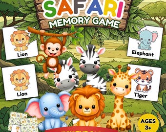 Safari Animals Memory Game Printable, Zoo Matching Game for Kids, Preschool Activity, Toddler Learning Game, Homeschool PDF,