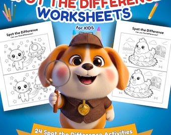 Spot the Difference Worksheets for Kids, Preschool Printable Activities, Find the Differences Game, Kindergarten Activity Book PDF
