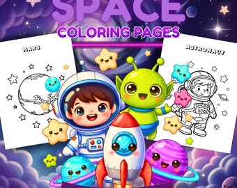 Space Coloring and Activity Book for Kids Ages 3-5, Preschool Space Worksheets, Planet Learning Printable PDF, Homeschool Activity