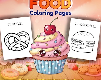 Food Coloring Pages for Kids, Printable Coloring Worksheets, Preschool Learning Activity, Kids PDF Download